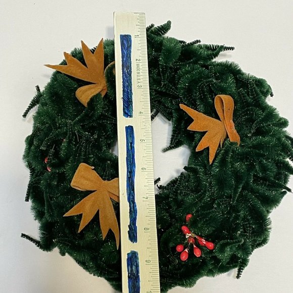 vintage green chenile christmas wreath Decor Gold bows berries - Picture 6 of 7